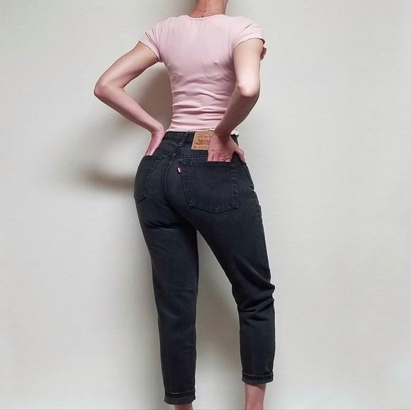 VINTAGE Levi's 550 Red Tab Black Stone Wash Relaxed Tapered High Rise Jeans 6 - Picture 3 of 13